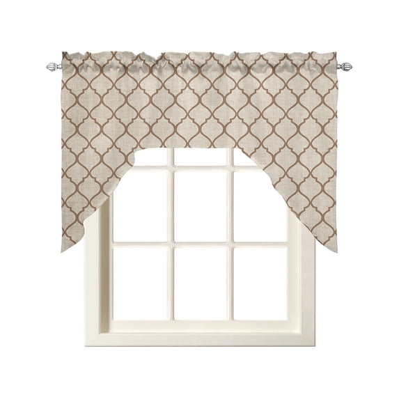 Beige Morocco Pattern Kitchen Swag Valance for Window,Rod Pocket Short ...