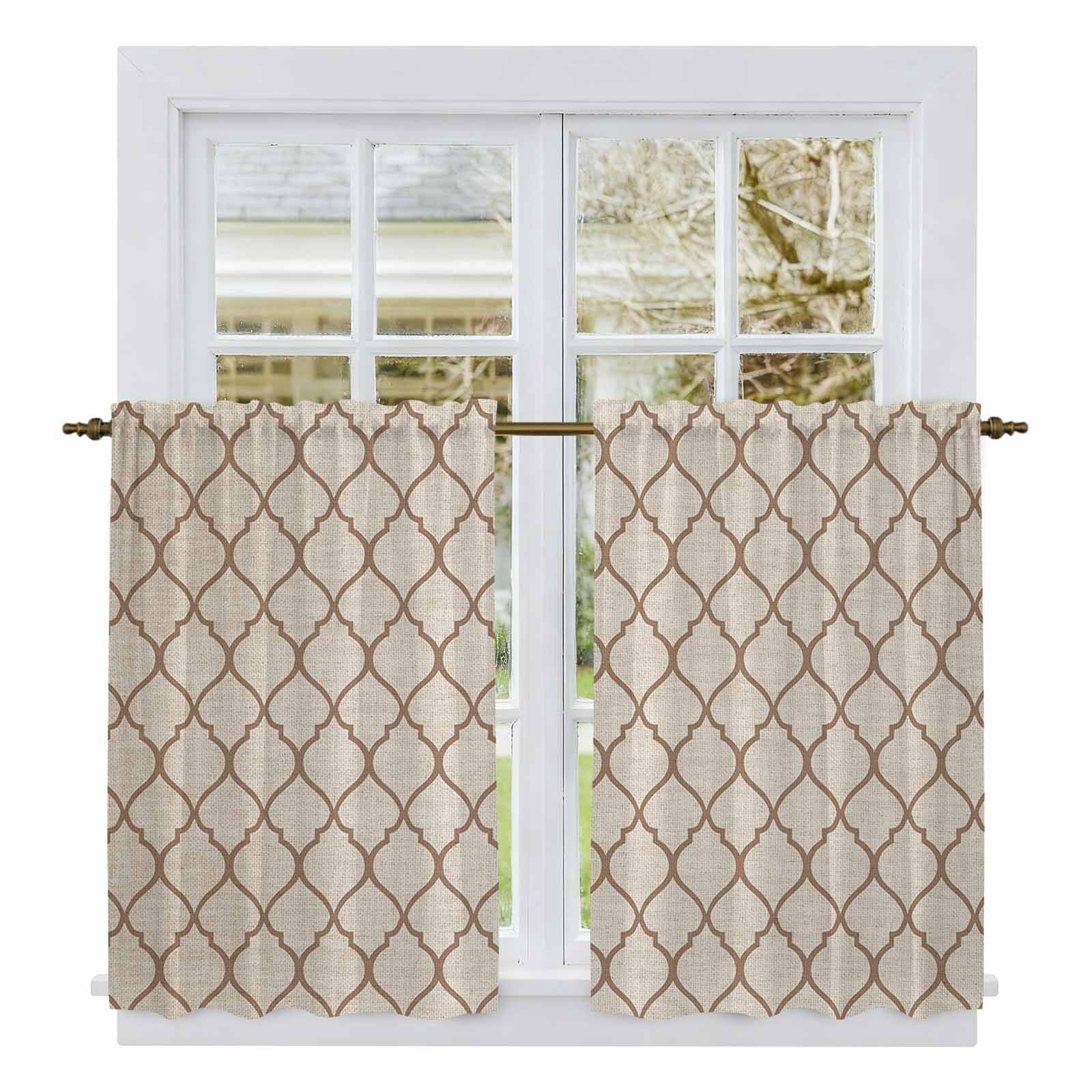 Beige Morocco Pattern Tier Curtains, Modern Moroccan Geometric Abstract