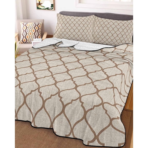 Beige Morocco Pattern Twin Size Down Alternative Comforter,Lightweight Comforter Quilt Bedding Set with Pillow Shams Modern Moroccan Geometric Abstract Art Bed Comforter Duvet Insert 68"x86"