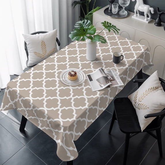 Beige Moroccon Table Cloth Waterproof Tablecloths, Farmhouse Minimalist Abstract Geometric Tablecloth Dining Table Cover for Kitchen Party Tabletop Outdoor, Rectangle Tablecloth 54x108 Inch