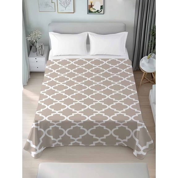 Beige Moroccon Twim Size Flat Sheet, Wrinkleproof & Fadeproof Cooling Flat Bed Sheet Only, Farmhouse Minimalist Abstract Geometric Breathable Soft Bedding Top Sheets 66 x 96 Inches