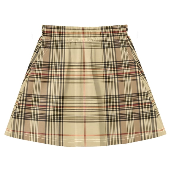 Beige Multi Stripe Pattern Cotton Skirt Built-in Liner Elastic A-Line Flared Skirt with Pockets
