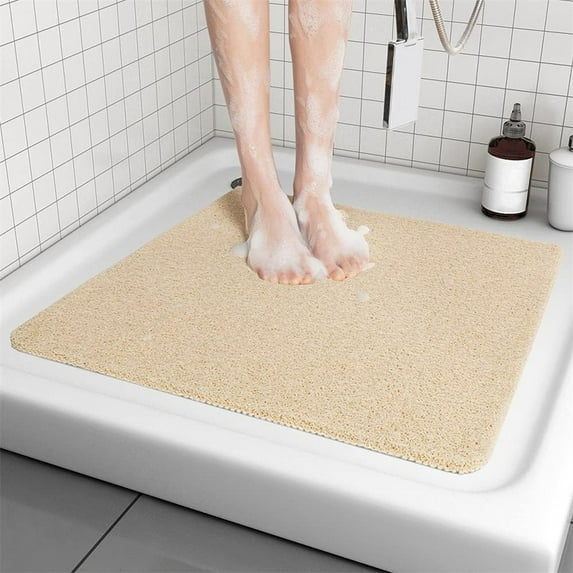 Beige Multi-functional Shower Mat,Shower Anti Slip Floor Mat,Soft Plastic Loofah Bathtub Pads,24 x 24 Inch Quick Drying Foot Scrubber Mat,for Bathroom Kitchen Hotel Wet Areas By Scheam