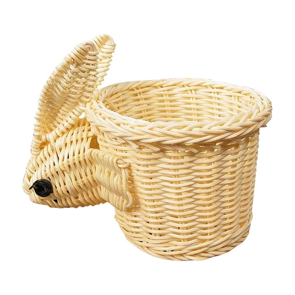Beige Multifunctional Easter Bunny Woven Storage Basket 21Cm Beige Plastic Rattan Look Fruit And Snack Organizer Container For Home Decor Kitchen Counter Shelf