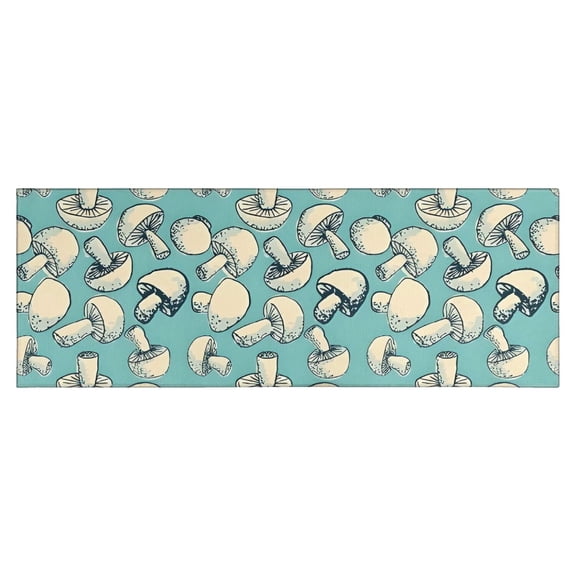 Beige Mushroom Sketch Teal Pattern Kitchen Rug Mat,Kitchen Runner Rugs Non Skid Washable,Decorative Kitchen Floor Mats for Kitchen,Sink,Laundry,17"X47"