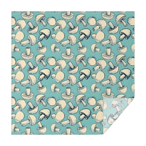 Beige Mushroom Sketch Teal Pattern Square Tablecloth,Waterproof Square Table Cover,Wipeable Spillproof Washable Table Cover for Home Kitchen Party Decor 42"X42"(107x107cm)
