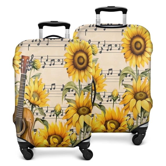 Beige Music Sunflower Guitar Pattern Luggage Cover Fashion Suitcase Cover Baggage Covers Fit 25-28 Inch Luggage (Go Travel)