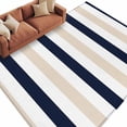 thumbnail image 1 of Beige Navy Blue Striped Large Area Rugs for Bedroom Living Room, Soft Non Slip Carpet Bedside Rug, Farmhouse Stripe Art Rectangular Floor Cover Kitchen Accent Rug 5'x7' for Dining Room/Office, 1 of 9