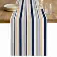 thumbnail image 1 of Beige Navy Blue Striped Table Runner - 36 Inch Long Farmhouse Stripes Modern Abstract Art Cotton and Linen Blended Dress Scarves Farmhouse Table Runner for Kitchen Dining, Coffee Table, 13" x 36", 1 of 8