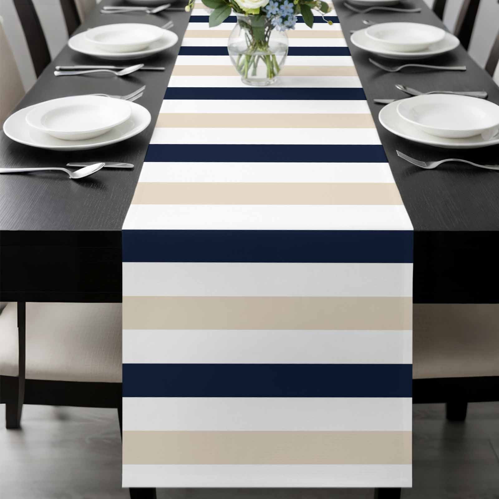 Beige Navy Blue Striped Table Runner 48 Inches Long, Farmhouse Stripe ...