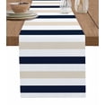 thumbnail image 1 of Beige Navy Blue Striped Table Runner Cotton Linen 60 Inch Holiday Dresser Scarves, Farmhouse Stripe Art Tablerunner for Kitchen Coffee Dining Bedroom Home Living Room Dinner Scarf Décor 13''x60'', 1 of 9
