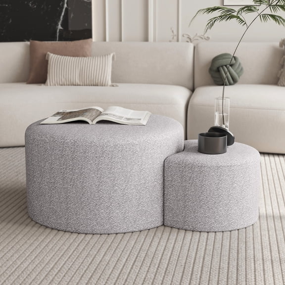 Beige Nesting Coffee Table Set / Comfortable Footrest for Relaxing