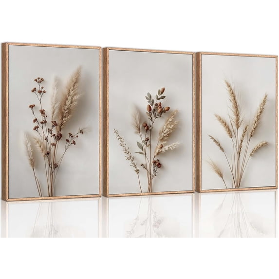 Beige Neutral Floral Botanical Canvas Wall Art Modern Minimalist Beige Flower Plant Painting Wall Decor Poster Print Artwork for Living Room Bedroom Bathroom Home Decortion(Only canvas)