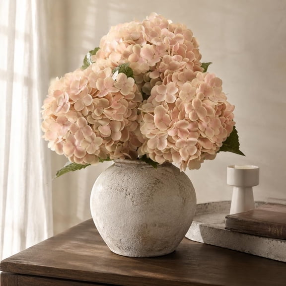 Beige Neutral Real Touch Hydrangea Artificial Flowers, Faux Hydrangea Flowers, Latex Faux Hydrangea Artificial Flowers for Vase, Front Porch Wedding Home Decor, Spring Fall Centerpiece, 3 Pcs