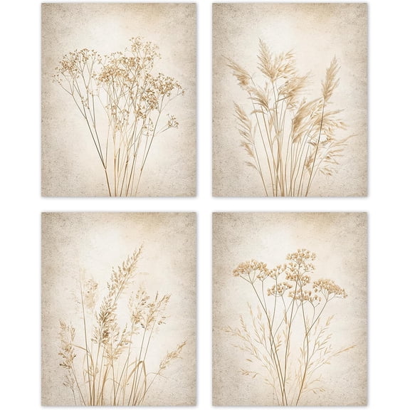 Beige Neutral Vintage Fall Botanical Posters Prints Unframed 8x10 Set of 4, Rustic Floral Flower Wall Art Prints Decor for Farmhouse Bedroom, Cottagecore Boho Wildflower Wall Pictures