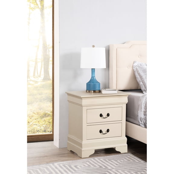 Beige Nightstand | Classic Design for Bedroom Organization | Premium Particle Board Construction | No Assembly Needed