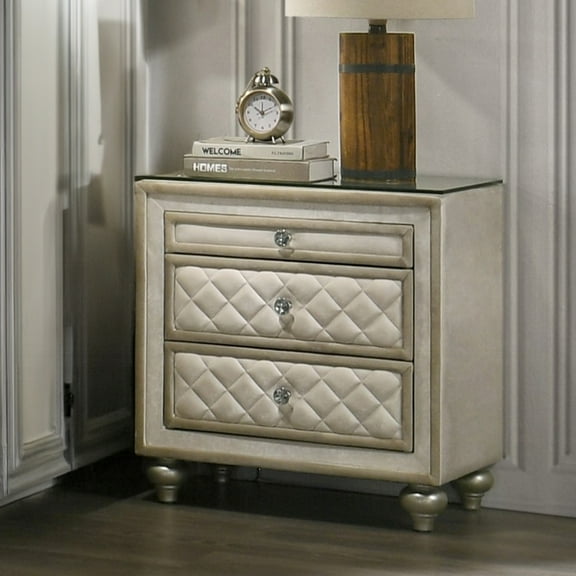 Beige Nightstand With 2 Felt-lined Drawers And Construction Stylish Strong
