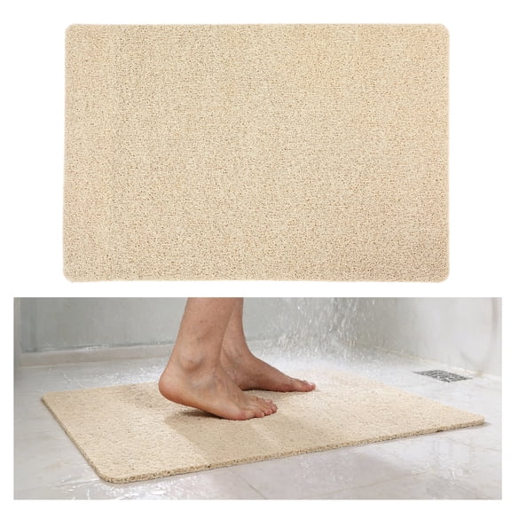 Beige Non Slip Bathtub Mat 36 x 24 Inch, PVC Foot Scrubber Shower Mat with Drain Holes, Fast Drying, Machine Washable for Tub, Bathroom & Kitchen