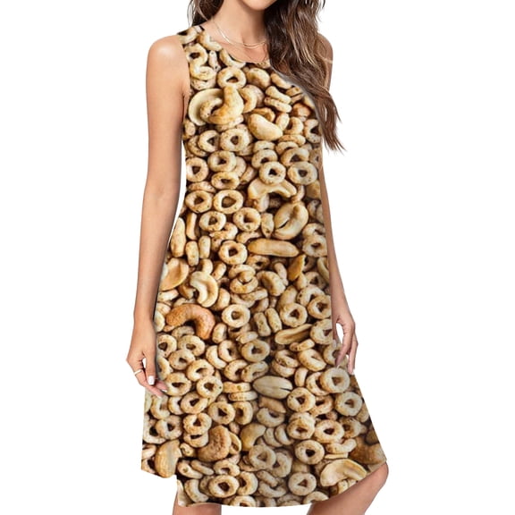 Beige Oat Cereal For A Healthy Cereal Casual Sleeveless Loose Sundress Dress For Women Summer Dress Daily Woman