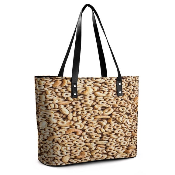 Beige Oat Cereal for A Healthy Cereal Woman Leather Handbags Large Tote Bag Fashion Portable Handbags With Zipper