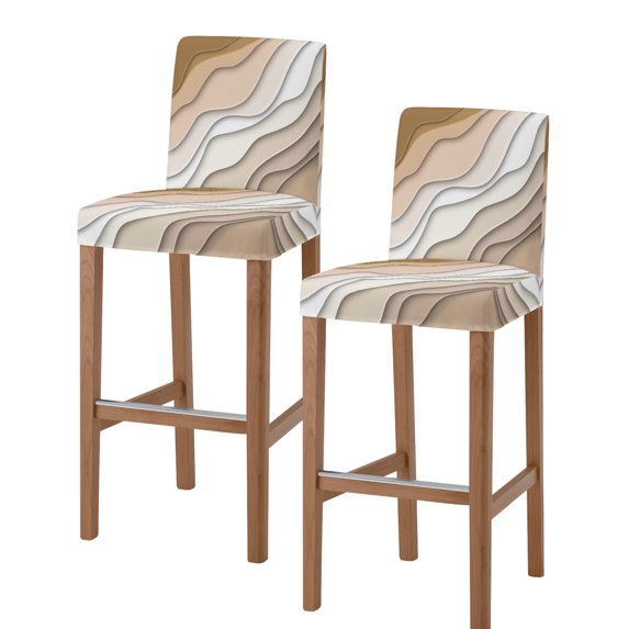 Beige Ombre Bar Stool Covers Set of 2, Modern Geometric Abstract Aesthetic Cream Stretch Washable Bar Chair Covers with Backs, Removable Pub Counter Height Chair Cover for Kitchen Dining Room Cafe