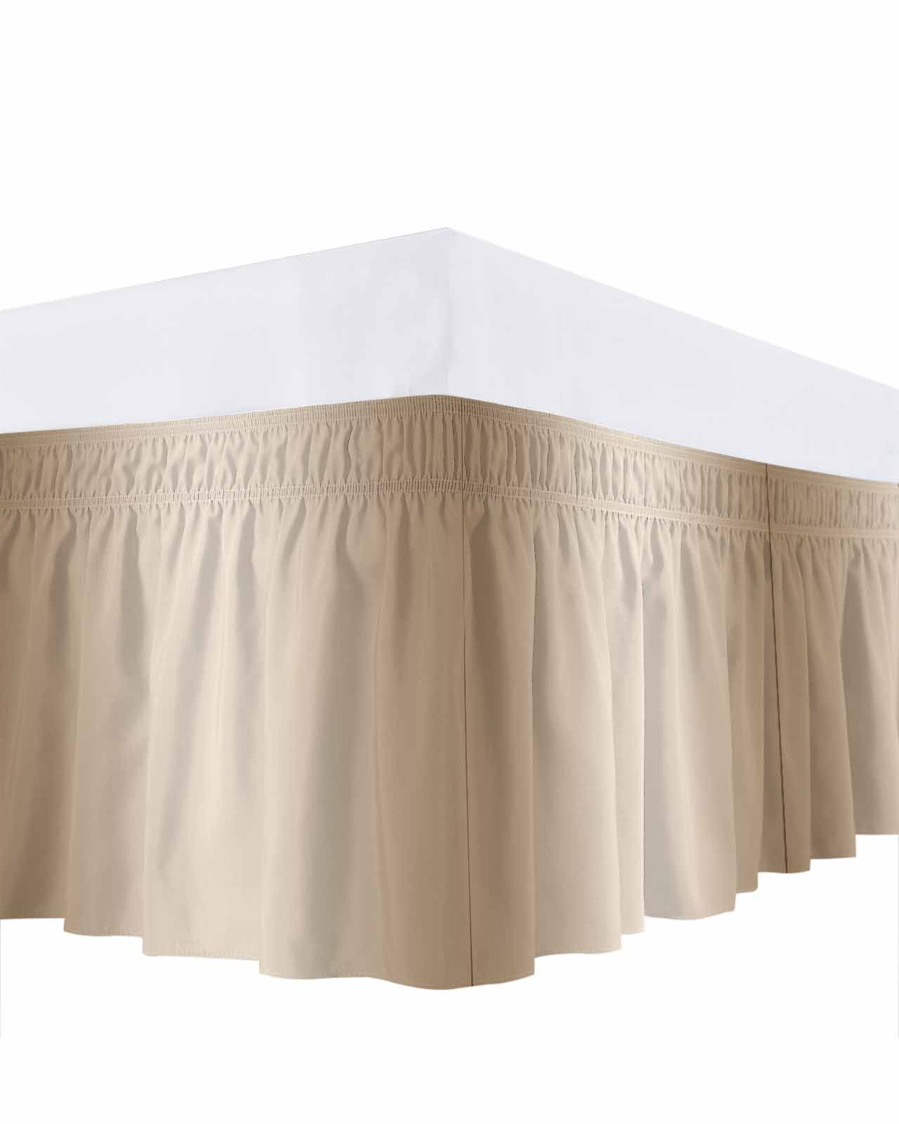 Beige Ombre Bed Skirt Queen Size, Modern Gradient Abstract Art Wrap Around Bed Skirting with Adjustable Elastic Strap, Dust Ruffle Pleated Bedskirts 16 Inch Drop for Bedroom Queen Beds