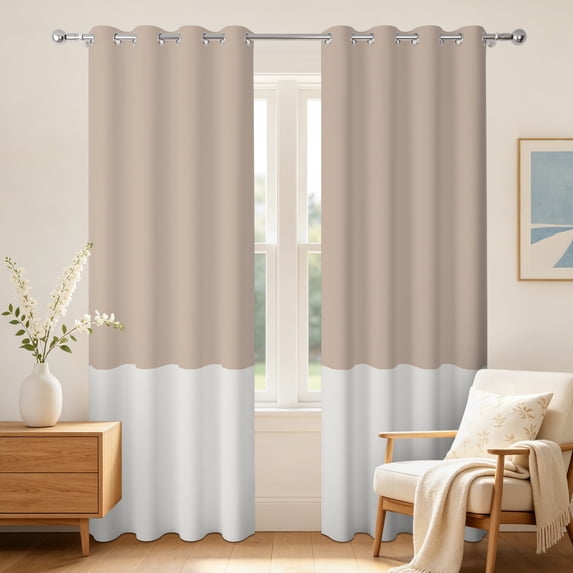 Beige Ombre Blackout Curtains,2 Panels,42x96 Inch,Grommet Top,Thermal Insulated Window Drapes For Boho Farmhouse Living Room