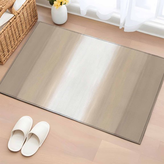 Beige Ombre Entryway Rug 2'x3' Abstract Khaki Ombre White Stripes Modern Small Area Rug Non-Slip Front Door Mat Washable Floor Carpet for Indoor Entrance Kitchen Bathroom