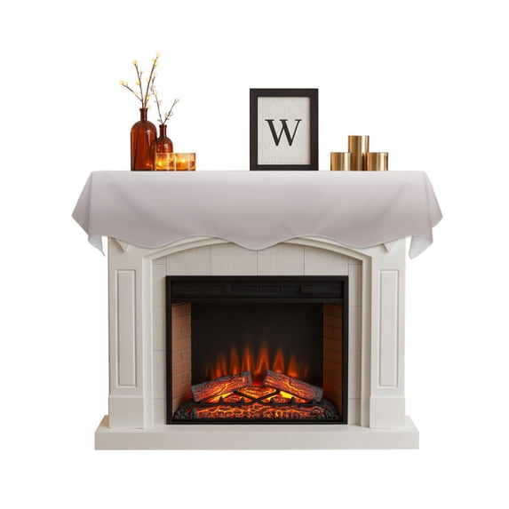 Beige Ombre Fireplace Mantel Scarf Cover 60"Wx17"L, Fireplace Mantel Shelf Top Runner, White Gradient Modern Abstract Art Mantle Dresser Scarves Table Runner for Holiday Party Living Room Decorations