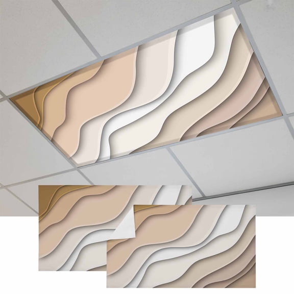 Beige Ombre Fluorescent Light Covers, Modern Geometric Abstract Aesthetic Cream Magnetic Light Covers for Ceiling Lights, Fluorescent Ceiling Shade Filters for Classroom Bedroom Office 4x2Ft x 2PCS