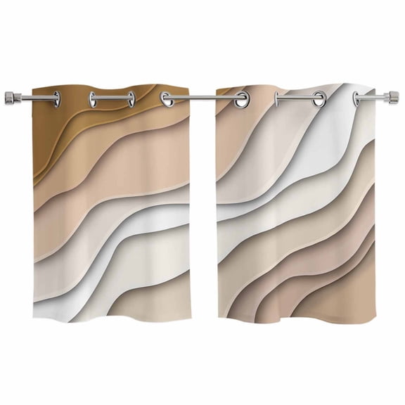 Beige Ombre Kitchen Curtains Small Short 39 Inch Length, Modern Geometric Abstract Aesthetic Cream Grommet Top Bedroom Living Room Curtains, Light Filtering Cafe Curtain Drapes 2 Panels Set 55''x39''