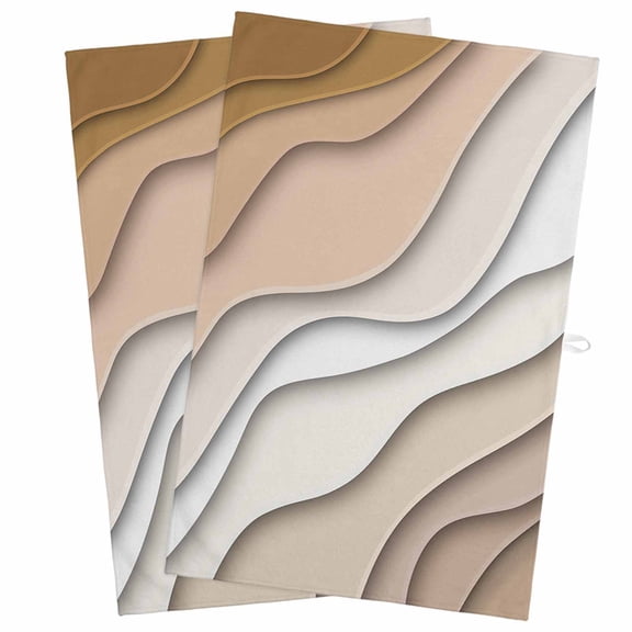 Beige Ombre Kitchen Towels, Absorbent Microfiber Kitchen Dish Hand Tea Bath Towel, Modern Geometric Abstract Aesthetic Cream Quick Dry Cleaning Cloth Dishclothes Decorative Sets, (2-PC, 18x28)
