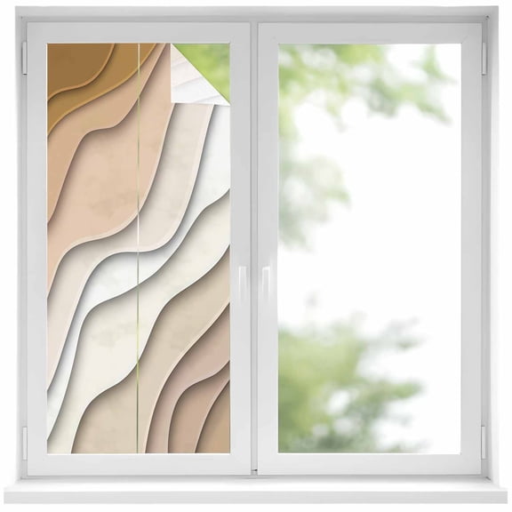 Beige Ombre Privacy Window Film, Decorative Frosted Glass Window Film, Modern Geometric Abstract Aesthetic Cream Reusable Peel and Stick Static Cling for Home Bathroom Office Glass Door 17.7"x39.3"