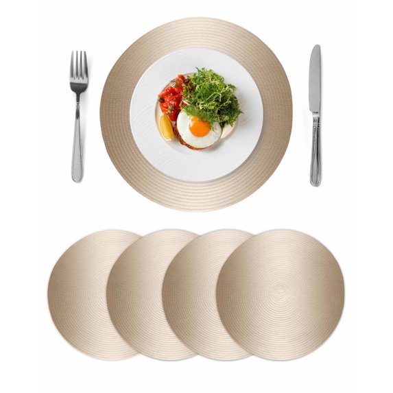 Beige Ombre Round 13 Inch Placemats Set of 4, Modern Gradient Abstract Art HeatResistant Non Slip Place Mats for Dining Table, Wipeable Braided Kitchen Table Mats for Housewarming