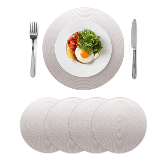 Beige Ombre Round 13 Inch Placemats Set of 4, White Gradient Modern Abstract Art HeatResistant Non Slip Place Mats for Dining Table, Wipeable Braided Kitchen Table Mats for Housewarming