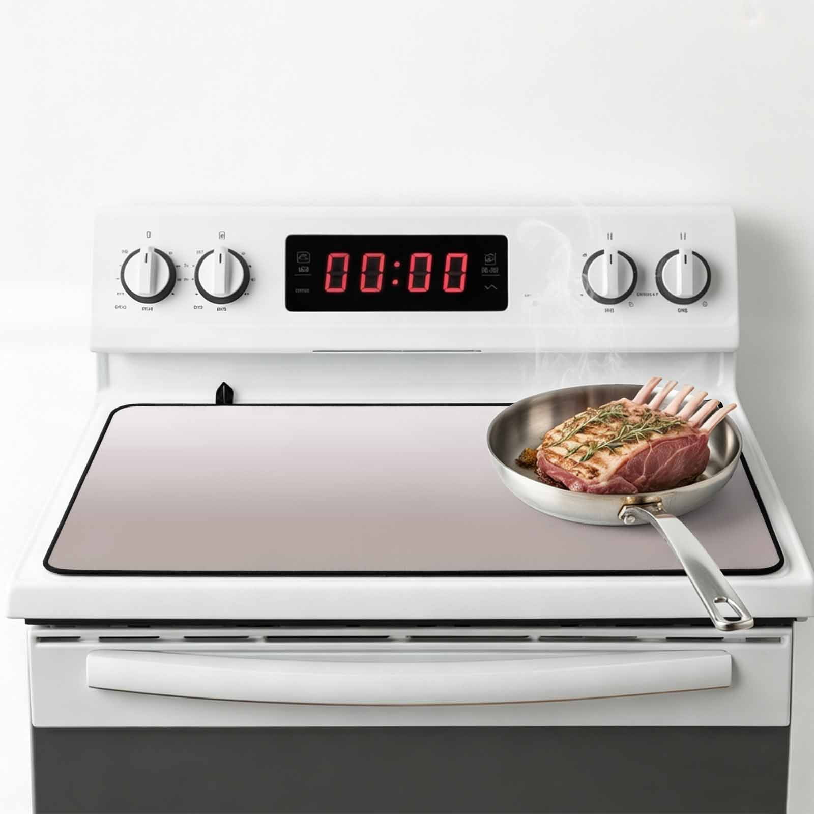 Beige Ombre Stove Top Cover for Electric Stove, Heat-proof & Non Slip Glass Top Stove Cover Protector, White Gradient Modern Abstract Art Kitchen Flat Cooktop Rubber Mat 28.5x20.5 Inches