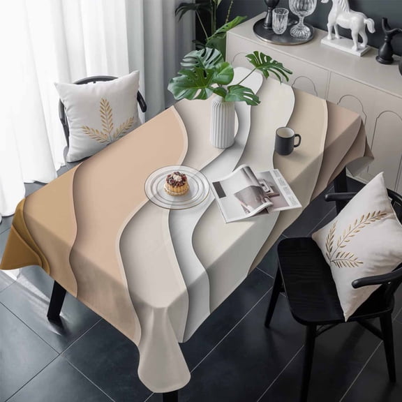 Beige Ombre Table Cloth Waterproof Tablecloths, Modern Geometric Abstract Aesthetic Cream Tablecloth Dining Table Cover for Kitchen Party Tabletop Outdoor, Rectangle Tablecloth 60x120 Inch