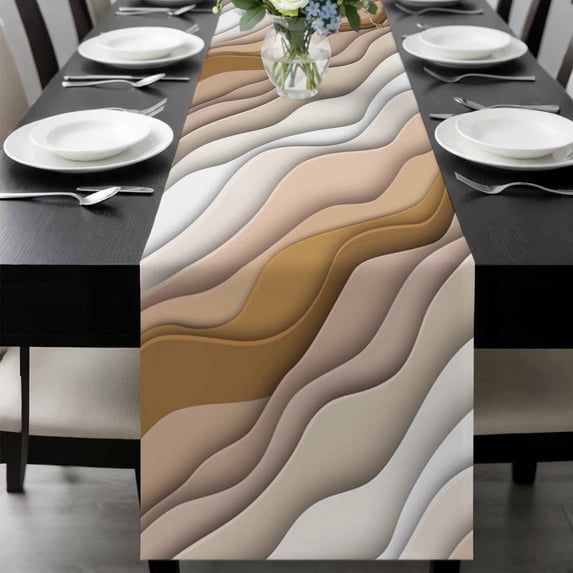 Beige Ombre Table Runner 72 Inches Long, Modern Geometric Abstract Aesthetic Cream Kitchen Coffee Dining Table Decoration for Home Party Birthday Wedding Home Decor 16x72 Inches