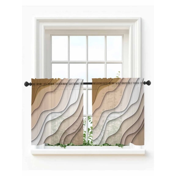 Beige Ombre Tier Curtains 24 Inch Length,Sheer Curtains for Bedroom Living Room Window Modern Geometric Abstract Aesthetic Cream Voile Drapes Kitchen Curtains Small Half Window 27.5"x24" 2 Panels
