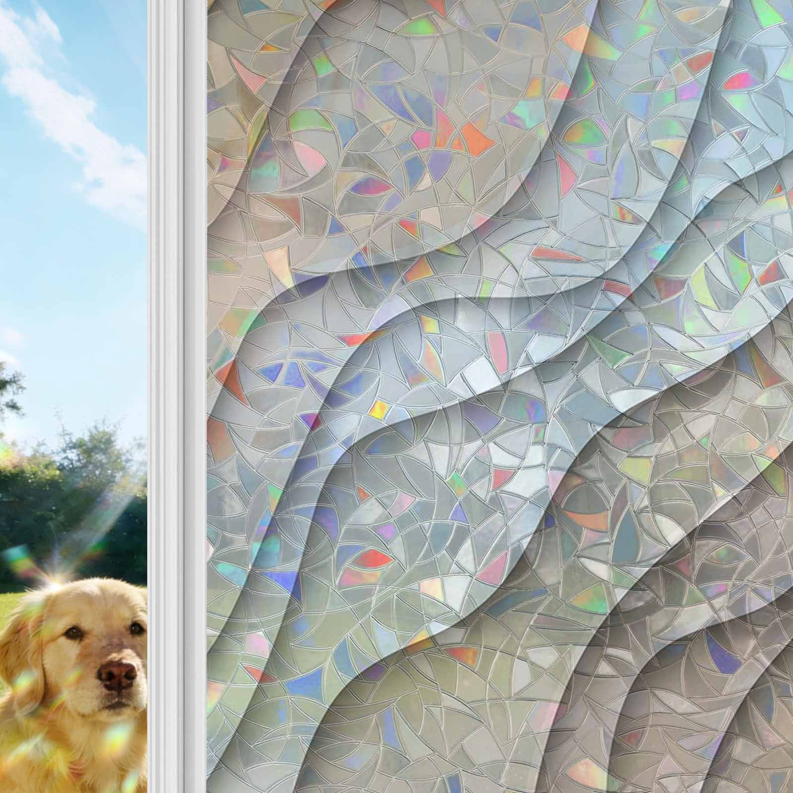 Beige Ombre Window Privacy Film Stain Glass,Reusable Decorative Rainbow Window Film,Modern Geometric Abstract Aesthetic Cream Static Cling Sun Blocking Stickers Decals Covers 23.6" x 59" (2pcs)