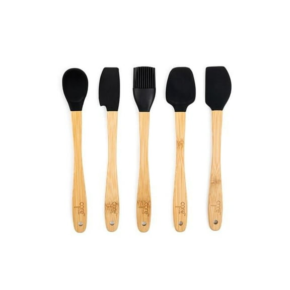 Beige & Onyx Bamboo & Silicone Mini Utensil Set