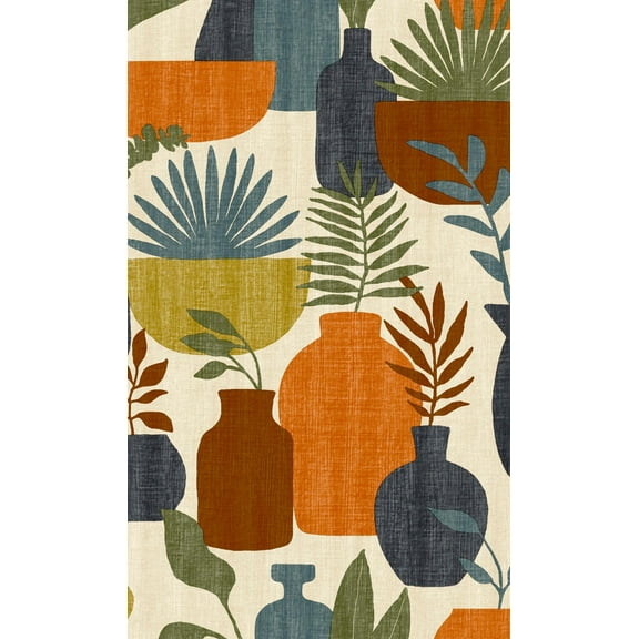 Beige & Orange Vases With Plants Retro Wallpaper, Double Roll, 57 sqft