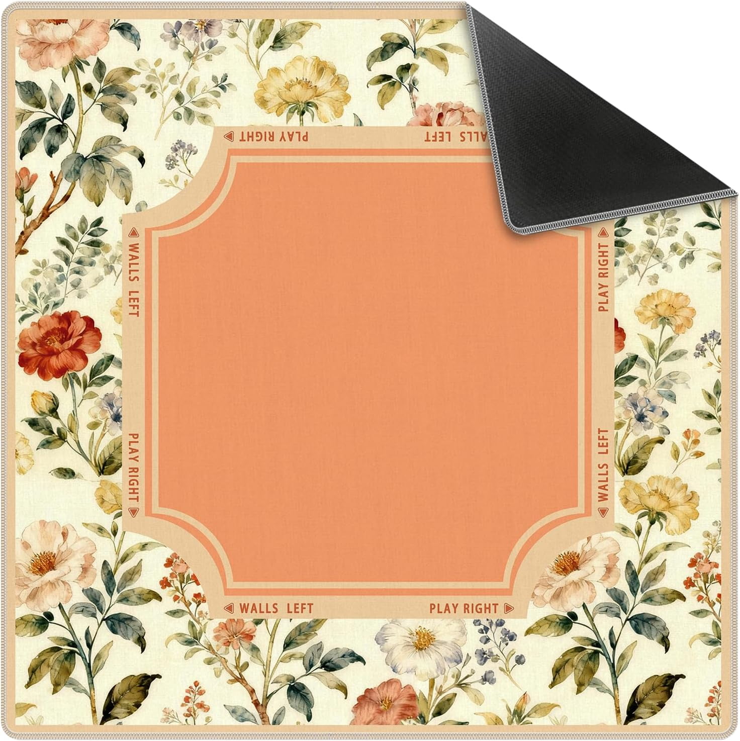 Beige and Orange Vintage Floral Botanical Mahjong Mat 31.5x31.5 Inch, Non-Slip and Noise Reduction Mah Jong Table Mat Cover Gifts for Mahjong Lovers Poker Board Games Dominoes