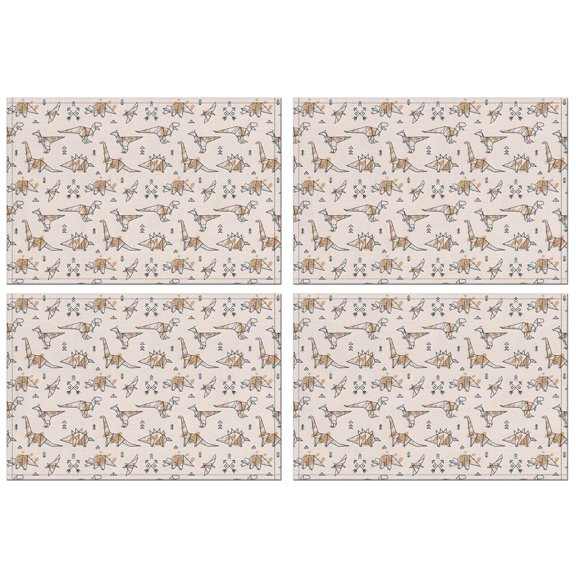 Beige Origami Dinosaurs Geometric Pattern Summer Placemats Table Placemats Set Of 4-Linen Kitchen Washable Placemats Table Mats 11.8"x17.7" Non-Slip Heat Resistant