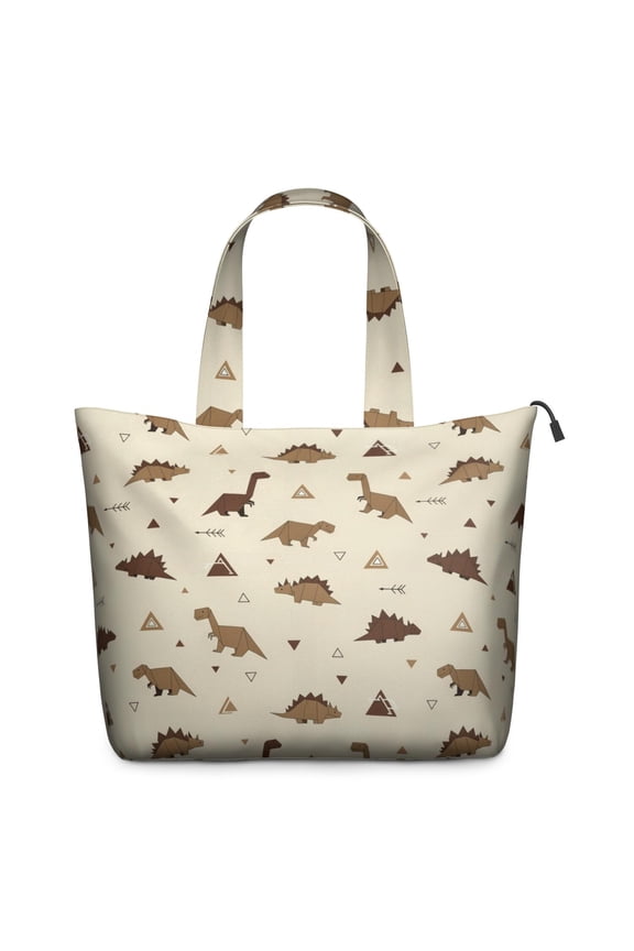 Beige Origami Dinosaurs Pattern Travel Tote Bags for Women Carry On,Large Weekender Bags for Women Travel,Multi Functional Duffle Bag for Work,Shopping,Sports
