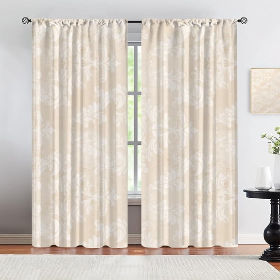Beige Ornate Romantic Curtains, Bohemia Floral Foliage Traditional Door Curtains for Door Window, Dust-Proof and Easy to Clean Window Treatments 2 Panel Set for Living Room Bedroom-W42xL54in
