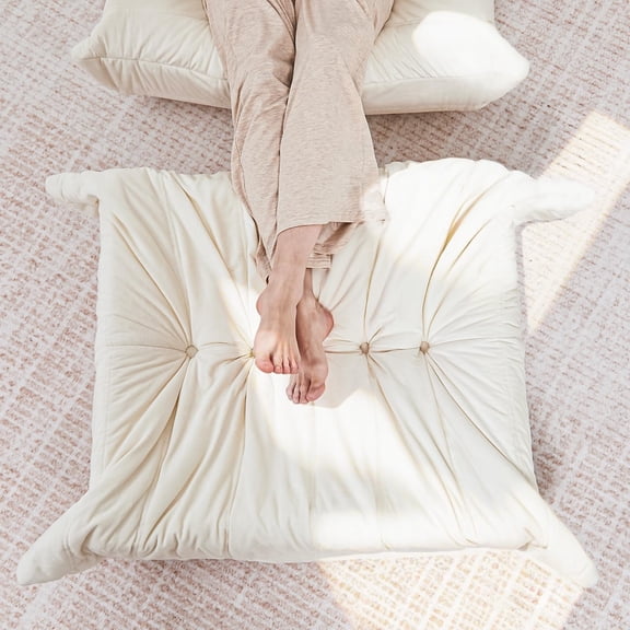 Beige Ottoman Bean Bag Chair Memory Foam Foot Rest