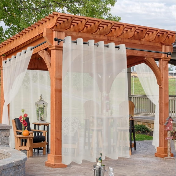 Beige Outdoor Sheer Curtains for Patio Waterproof, 4 Panels - 100 x 84 Inch - Extra Wide Voile Outside Curtains Light Filtering Grommet Drapes for Front Porch, Gazebo, Pergola, Backyard