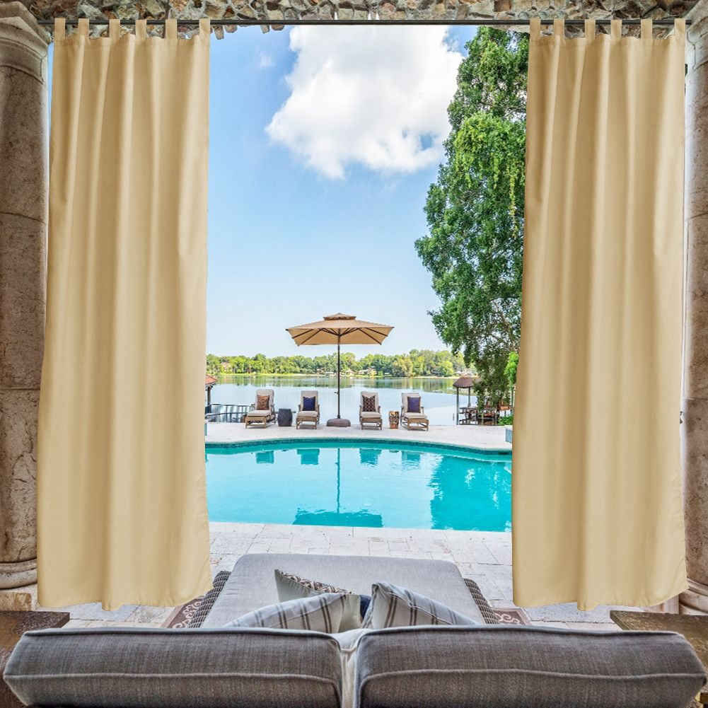Beige Outdoor Thermal Grommet Blackout Curtain - 50 in. W x 96 in. L, 6 Tab top (3" Long) fit to most standard curtain rods
