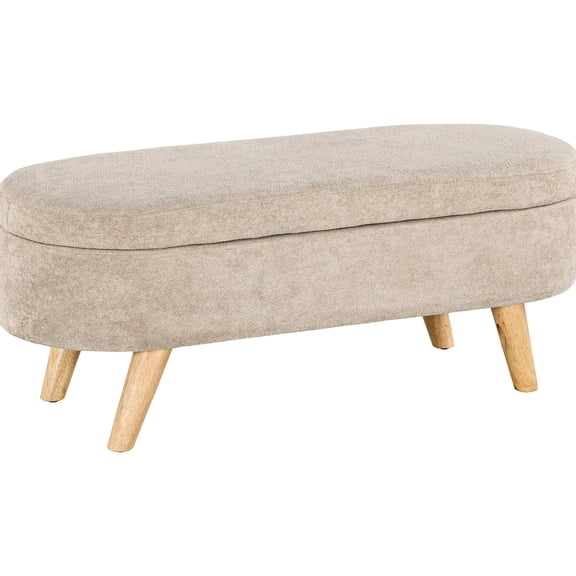 Beige, Oval Entryway Bench | Shoe - tying and Extra Seating | Hidden Space for Blankets